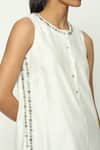 ABRAHAM AND THAKORE_Ivory Chanderi Embellished Mother Of Pearl Button Round Neck Tunic _at_Aza_Fashions