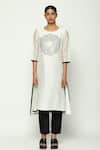 Abraham & Thakore_Ivory Chanderi Embellished Sequin Circlet Round Neck Flora Embroidered Kurta _Online_at_Aza_Fashions