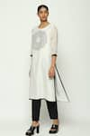 Buy_Abraham & Thakore_Ivory Chanderi Embellished Sequin Circlet Round Neck Flora Embroidered Kurta _Online_at_Aza_Fashions