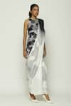 Buy_Abraham & Thakore_Black Silk Crepe De Chine Embellished Sequin Circlet Fleur Ombre Saree _Online_at_Aza_Fashions