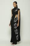 Abraham & Thakore_Black Silk Crepe De Chine Embellished Ottoman Turkish Moon Embroidered Saree _Online_at_Aza_Fashions