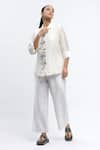 Buy_Abraham & Thakore_Ivory Chanderi Embellished Mother Of Pearl Button Collar Neck Shirt _at_Aza_Fashions