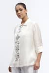 Buy_Abraham & Thakore_Ivory Chanderi Embellished Mother Of Pearl Button Collar Neck Shirt _Online_at_Aza_Fashions