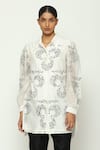 Buy_Abraham & Thakore_Ivory Chanderi Embellished Sequin Collar Neck Ottoman Turkish Clover Shirt _at_Aza_Fashions