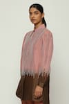 Buy_Abraham & Thakore_Red Chanderi Embroidery Crewel Collar Neck Ombre Shirt _Online_at_Aza_Fashions