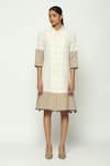 Buy_Abraham & Thakore_Beige 100% Cotton Dot Collar Neck Pattern Shirt Dress _at_Aza_Fashions