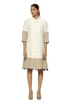 Abraham & Thakore_Beige 100% Cotton Dot Collar Neck Pattern Shirt Dress _Online_at_Aza_Fashions