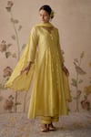 Kritika Dawar_Yellow Kurta And Dupatta Chanderi Embroidered Thread Notched Sequin Set _at_Aza_Fashions