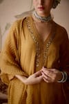 Kritika Dawar_Yellow Kurta And Pant Tissue Hand Embroidered Sequins V Neck Set _at_Aza_Fashions