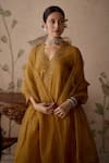 Buy_Kritika Dawar_Yellow Kurta And Pant Tissue Hand Embroidered Sequins V Neck Set 