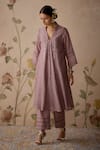 Buy_Kritika Dawar_Purple Kurta Chanderi Hand Embroidered Lace V Choga And Pant Set _Online_at_Aza_Fashions