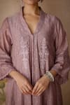 Buy_Kritika Dawar_Purple Kurta Chanderi Hand Embroidered Lace V Choga And Pant Set 