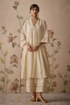 Buy_Kritika Dawar_Ivory Kurta Chanderi Hand Embroidered Lace V Choga With Pant _at_Aza_Fashions