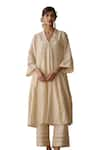 Kritika Dawar_Ivory Kurta Chanderi Hand Embroidered Lace V Choga With Pant _Online_at_Aza_Fashions