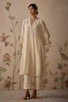 Buy_Kritika Dawar_Ivory Kurta Chanderi Hand Embroidered Lace V Choga With Pant _Online_at_Aza_Fashions