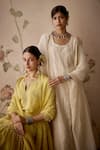 Shop_Kritika Dawar_Ivory Kurta And Dupatta Chanderi Hand Embroidered Florala Round Panelled Set 