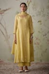 Buy_Kritika Dawar_Yellow Kurta And Dupatta Chanderi Hand Embroidered Florala Round Panelled Set _Online_at_Aza_Fashions