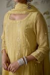 Kritika Dawar_Yellow Kurta And Dupatta Chanderi Hand Embroidered Florala Round Panelled Set _at_Aza_Fashions