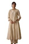 Shop_Kritika Dawar_Ivory Chanderi Hand Embroidered Round Pintucked Kurta And Dhoti Pant Set _at_Aza_Fashions