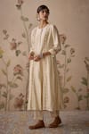 Buy_Kritika Dawar_Ivory Chanderi Hand Embroidered Round Pintucked Kurta And Dhoti Pant Set _Online_at_Aza_Fashions