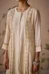 Buy_Kritika Dawar_Ivory Chanderi Hand Embroidered Round Pintucked Kurta And Dhoti Pant Set 