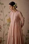 Buy_Kritika Dawar_Pink Chanderi Hand Embroidered Round Pintucked Kurta And Dhoti Pant Set 