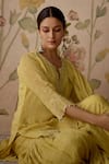 Kritika Dawar_Yellow Chanderi Embroidered Floral Notched Short Kurta Gharara Set _at_Aza_Fashions