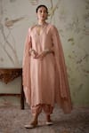 Buy_Kritika Dawar_Pink Chanderi Embroidered Floral V Neck Hand Scalloped Kurta Set _at_Aza_Fashions