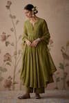 Kritika Dawar_Green Kurta And Dupatta Chanderi Embroidered Bead Notched Lace A-line Set _Online_at_Aza_Fashions