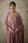 Buy_Kritika Dawar_Purple Kurta And Dupatta Chanderi Block Print Floral Notched Set _Online_at_Aza_Fashions