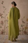 Shop_Kritika Dawar_Green Kurta Chanderi Self Embroidered V Neck Set _at_Aza_Fashions