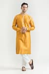 Buy_Countrymade_Yellow Chanderi Hand Embroidered Placed Thread Work Kurta Set _at_Aza_Fashions