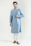 Buy_Countrymade_Blue Chanderi Hand Embroidered Placed Thread Kurta Set _at_Aza_Fashions