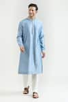 Countrymade_Blue Chanderi Hand Embroidered Placed Thread Kurta Set _Online_at_Aza_Fashions