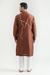 Shop_Countrymade_Brown Chanderi Hand Embroidered Abstract Lightning Kurta Set _at_Aza_Fashions