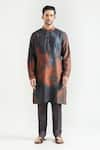 Countrymade_Brown Silk Printed Abstract Kurta _Online_at_Aza_Fashions