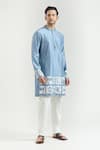 Buy_Countrymade_Blue Chanderi Hand Embroidered Abstract Placed Kurta Set _at_Aza_Fashions