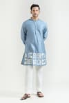 Shop_Countrymade_Blue Chanderi Hand Embroidered Abstract Placed Kurta Set _Online_at_Aza_Fashions