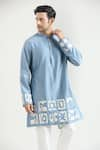 Countrymade_Blue Chanderi Hand Embroidered Abstract Placed Kurta Set _at_Aza_Fashions