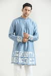 Buy_Countrymade_Blue Chanderi Hand Embroidered Abstract Placed Kurta Set 