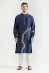 Countrymade_Blue Chanderi Hand Embroidered Abstract Kurta Set _Online_at_Aza_Fashions