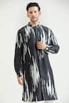 Shop_Countrymade_Black Silk Printed Ikat Pattern Kurta _Online_at_Aza_Fashions