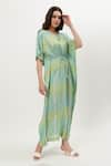 Shop_Musal_Green Cotton Crepe Print Ikat Notched Round Kelly Kaftan _Online_at_Aza_Fashions