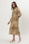 Buy_Musal_Brown Cotton Crepe Print Ikat Collared Neck Ariana Dress 