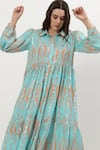 Buy_Musal_Blue Cotton Crepe Print Ikat Collared Neck Norah Dress 