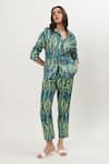 Buy_Musal_Blue Cotton Crepe Print Ikat Collared Neck Chrisette Shirt With Pant _at_Aza_Fashions