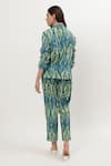 Shop_Musal_Blue Cotton Crepe Print Ikat Collared Neck Chrisette Shirt With Pant _at_Aza_Fashions