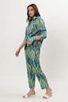 Musal_Blue Cotton Crepe Print Ikat Collared Neck Chrisette Shirt With Pant _Online_at_Aza_Fashions