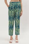 Musal_Blue Cotton Crepe Print Ikat Collared Neck Chrisette Shirt With Pant _at_Aza_Fashions