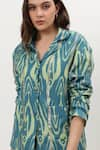 Shop_Musal_Blue Cotton Crepe Print Ikat Collared Neck Chrisette Shirt With Pant 